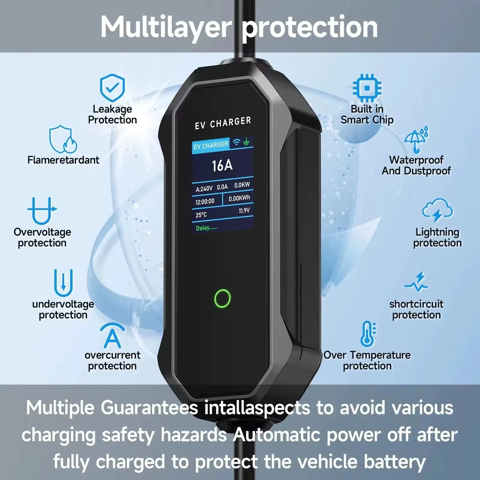 Cargador portátil EV 2026 Corriente de salida ajustable 8-32A Potencia máxima 22kW para cargador de vehículo eléctrico