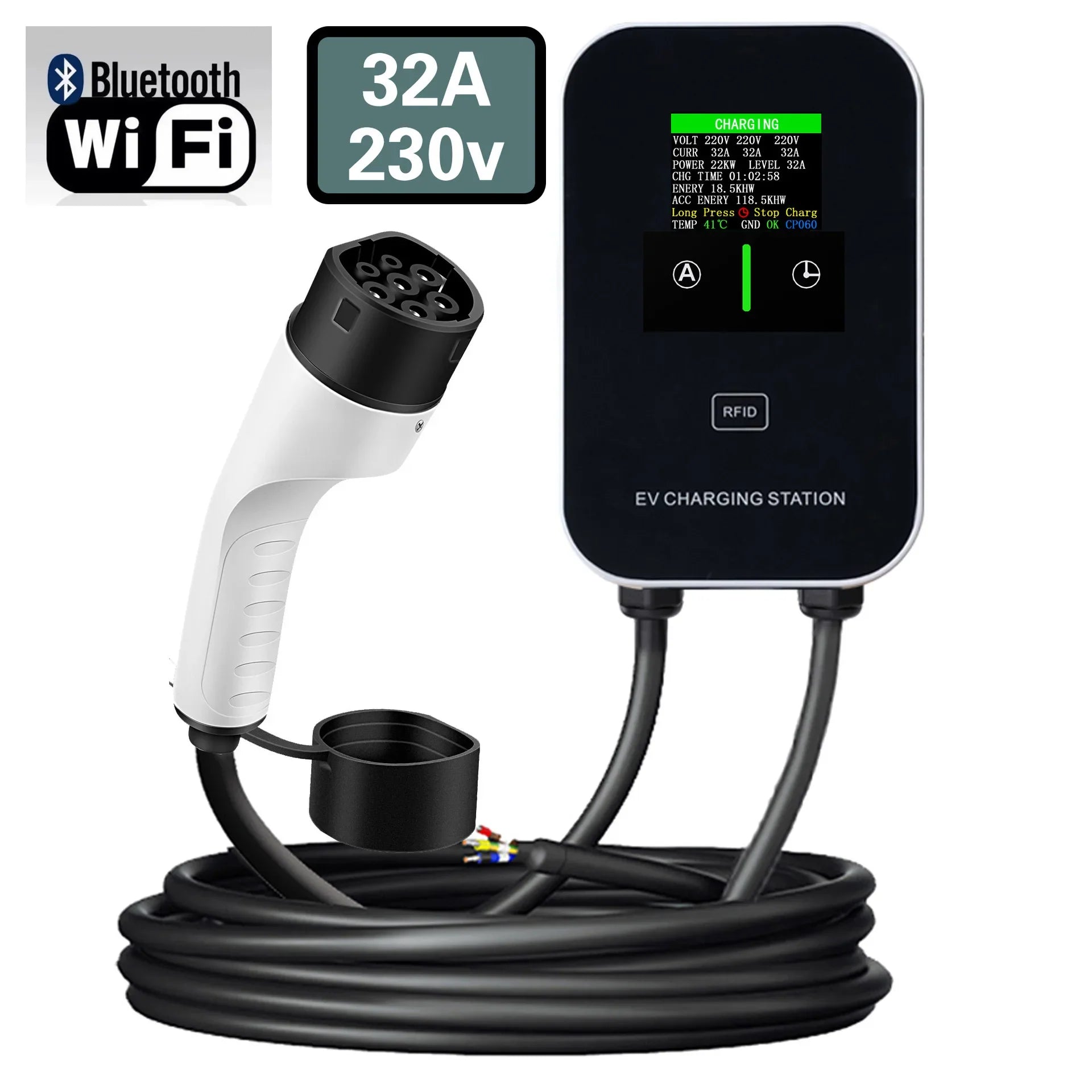 Pila de carga Bluetooth WiFi + APP 7KW11KW22KW CA con pistola EV para coche eléctrico