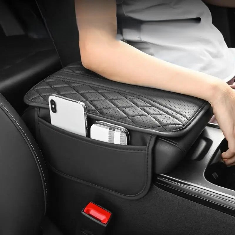 Almohadilla de piel sintética para reposabrazos de coche con bolsa de almacenamiento lateral para Omoda Jaecoo