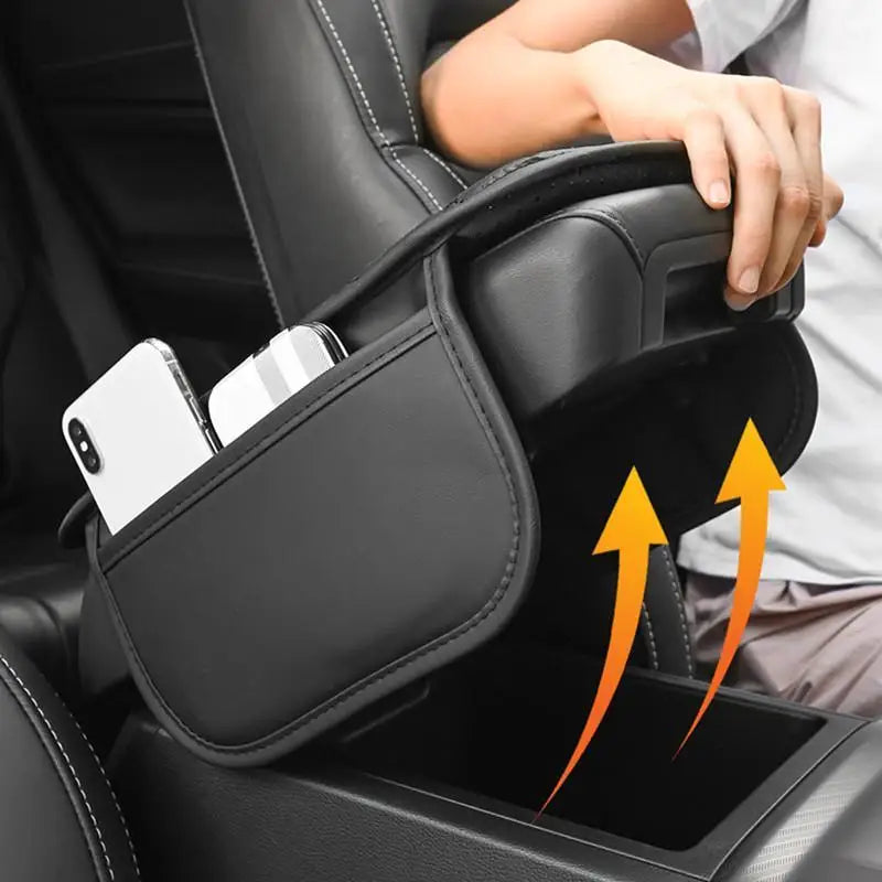 Almohadilla de piel sintética para reposabrazos de coche con bolsa de almacenamiento lateral para Omoda Jaecoo