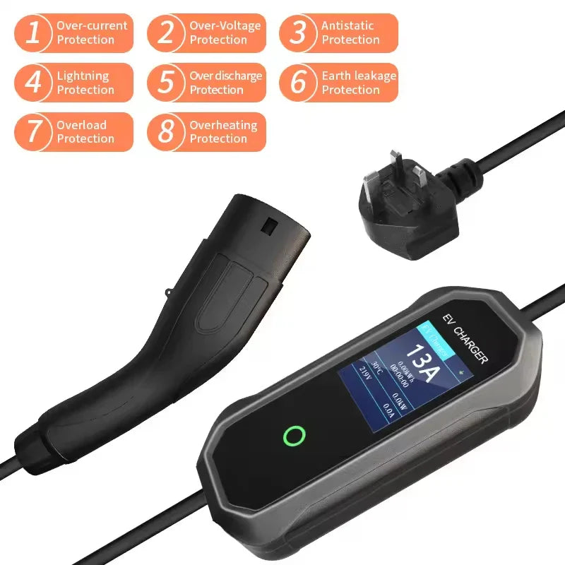 Caricatore portatile per veicoli elettrici 2026, corrente di uscita regolabile 8-32A, potenza massima 22kW, per caricabatterie per veicoli elettrici