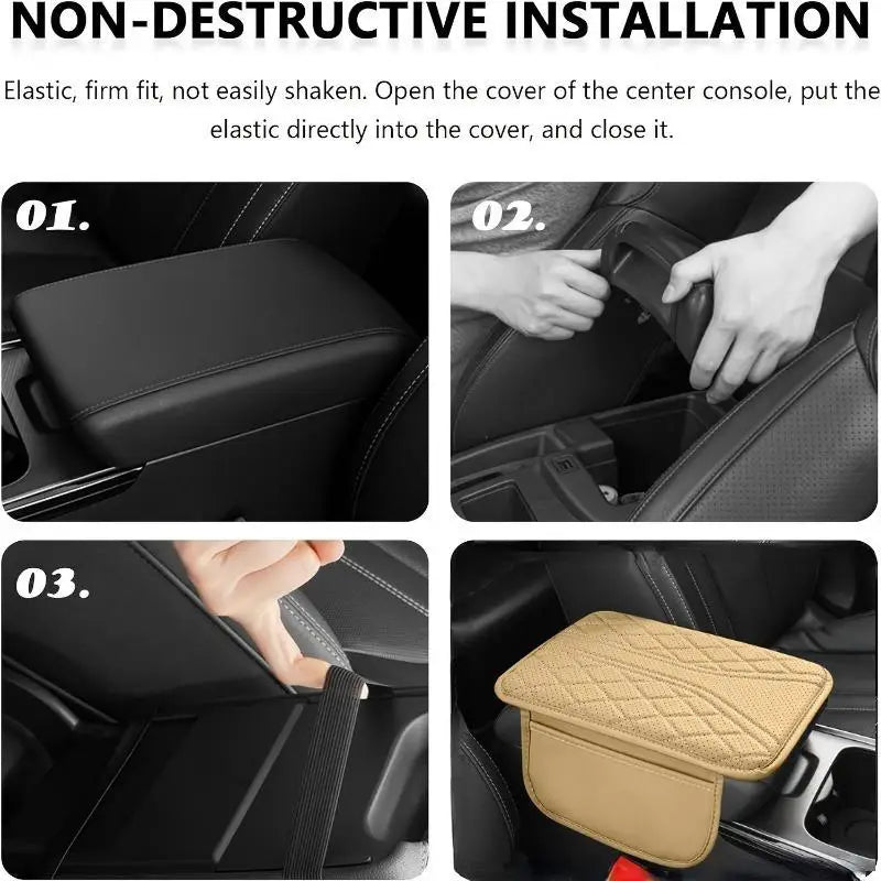 Almohadilla de piel sintética para reposabrazos de coche con bolsa de almacenamiento lateral para Omoda Jaecoo
